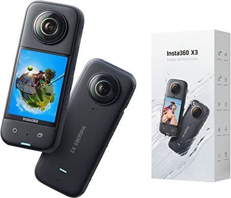 Insta360 X3 Action Cam 360 impermeabile con sensore da 1/2", foto 360 da 72MP, video 360 5.7K, stabilizzazione, touch screen 2,29", vibrazione, editing IA, live streaming, webcam, controllo vocale