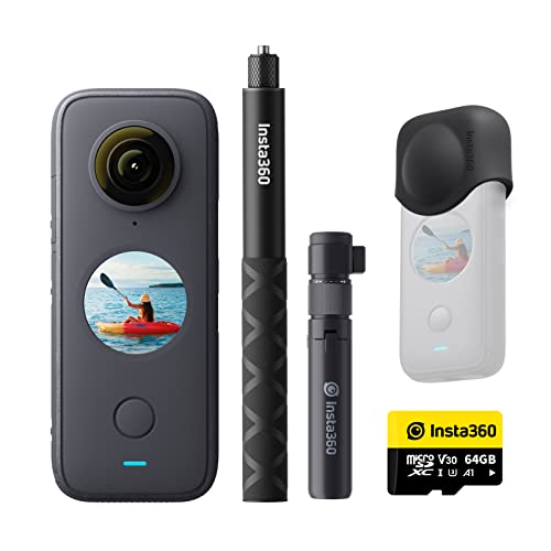 Insta360 , ONE X2, Kit con selfie stick Action camera da 5.7K, 360°, con stabilizzazione, resistente all'acqua grazie all’impermeabilità IPX8, touch screen, editing del video automatico, comando