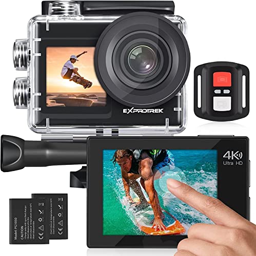 Exprotrek Action Cam, 20MP Action Cam 4K con Touch screen, Stabilizzatore EIS, Impermeabile Fino a 40m Sotto L'acqua