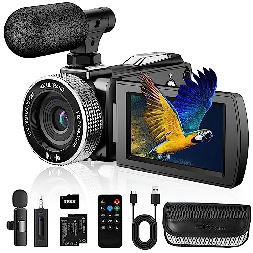 Vmotal Videocamera 4K 48MP Foto/Videoregistratore 4K 60FPS, Videocamera Digitale per YouTube Vlogging con Microfono Wireless/Scheda SD/2 Batterie/Telecomando