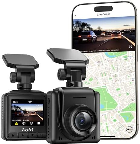 Avylet 2K Dash Cam Wi-Fi, Telecamera per Auto Mini con APP, Supporta il Modulo GPS Esterno, Grandangolare di 170°, Visione Notturna, 24H Monitor di Parcheggio, Rilevamento di Movimento, G-Sensor, Schermo IPS