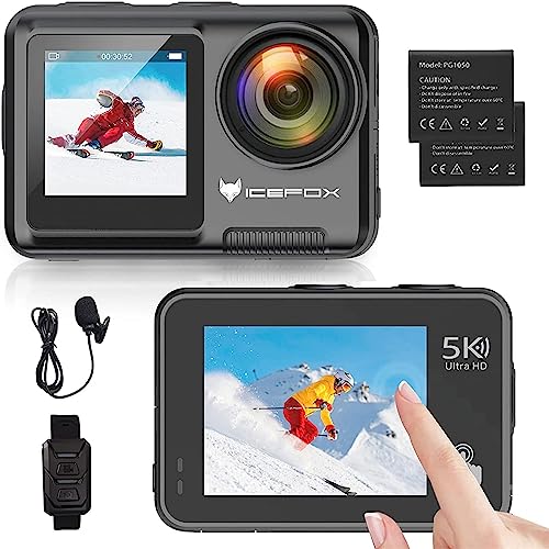 icefox Action Cam 5K 20MP 30FPS WiFi, Fotocamera Subacquea 30M con Touch Screen, Stabilizzatore EIS 170° Grandangolare 4x Zoom, Action Camera con Telecomando e Kits di Accessori