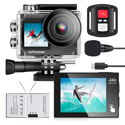 Exprotrek Action Cam, 20MP Action cam 4K con touch screen,angolo di visione regolabile, impermeabile fino a 40m sotto l'acqua.