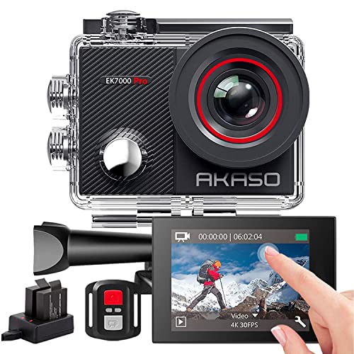 AKASO EK7000 Pro Action Cam 4K 20MP WiFi, Fotocamera Subacquea 40M, Impermeabile Videocamera EIS Stabilizzazione con Touch Screen, Angolo Variabile, 2.4G Telecomando e Kit di Accessori