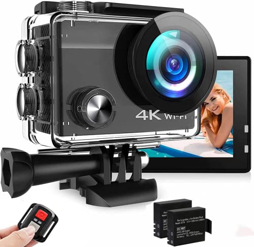 Generic Action Cam 4K, videocamera subacquea da 20MP 50FPS Wi-Fi 40M con schermo touch screen IPS da 2", grandangolo Ultra HD 170°, telecomando, 2 batterie ricaricabili