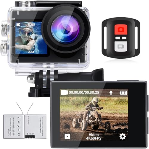 icefox Action Cam, 20MP Action Cam 4K con Touch Screen, Stabilizzatore EIS, impermeabile fino a 40m sotto l'acqua, con Microfono, grigio