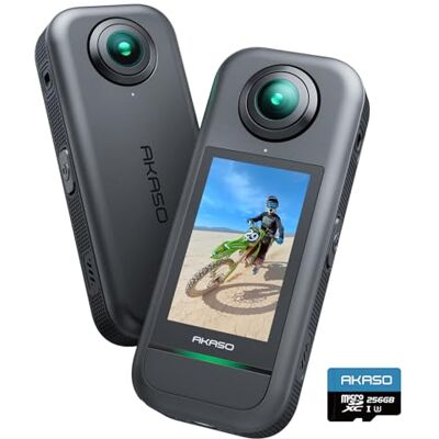 AKASO Action Cam a 360° – 5,7 K 72 MP 360 gradi con scheda di memoria da 256 GB, doppi sensori da 1/2", 48 MP, touch screen da 2,29", effetto selfie invisibile, blocco horizon a 360° e monitoraggio AI AKASO Action Cam a 360° – 5,7 K 72 MP 360 gradi con scheda di memoria da 256 GB, doppi sensori da 1/2", 48 MP, touch screen da 2,29", effetto selfie invisibile, blocco horizon a 360° e monitoraggio AI