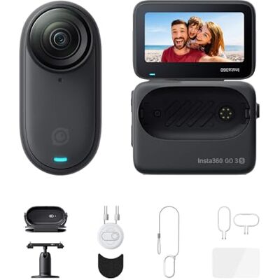 Insta360 GO 3S Nero Notte Pack Action (128GB) Cam 4K per vlogging, POV a mani libere, montaggio magnetico, stabilizzazione, 140 minuti di autonomia, impermeabilità fino a 10 m, editing IA Insta360 GO 3S Nero Notte Pack Action (128GB) Cam 4K per vlogging, POV a mani libere, montaggio magnetico, stabilizzazione, 140 minuti di autonomia, impermeabilità fino a 10 m, editing IA