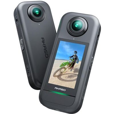 AKASO Action Cam 360° in 5.7K, Foto 72MP, Doppio Sensore da 1/2" 48MP, 360° Horizon Lock, Touchscreen 2.29", AI Tracking, Effetto Selfie Stick Invisibile, Stabilizzazione SuperSmooth AKASO Action Cam 360° in 5.7K, Foto 72MP, Doppio Sensore da 1/2" 48MP, 360° Horizon Lock, Touchscreen 2.29", AI Tracking, Effetto Selfie Stick Invisibile, Stabilizzazione SuperSmooth