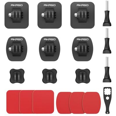AKASO Supporto adesivo curvo e piatto per casco da moto Kit di accessori di fissaggio per fibbia adesiva per casco compatibile con Gopro Hero 13/12/11/10/9 DJI Osmo,Insta360, AKASO Supporto adesivo curvo e piatto per casco da moto Kit di accessori di fissaggio per fibbia adesiva per casco compatibile con Gopro Hero 13/12/11/10/9 DJI Osmo,Insta360,