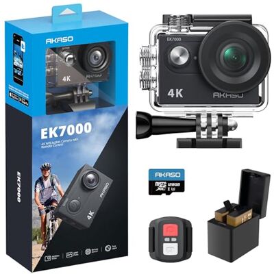 AKASO EK7000 Action Cam 4K WiFi Impermeabile 30M con Scheda 128GB, Fotocamera Subacquea WiFi 20MP, Microfono Esterno, Telecomando, 2 Batterie 1050 mAh, Accessori per Sport AKASO EK7000 Action Cam 4K WiFi Impermeabile 30M con Scheda 128GB, Fotocamera Subacquea WiFi 20MP, Microfono Esterno, Telecomando, 2 Batterie 1050 mAh, Accessori per Sport