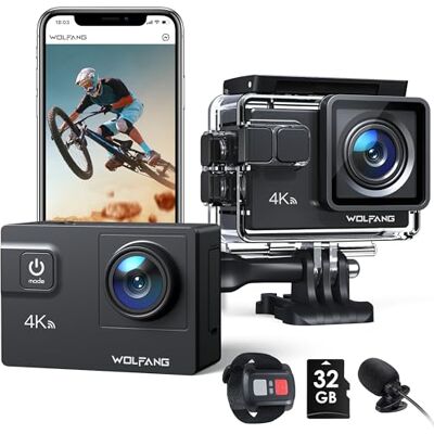 WOLFANG GA300 Action Cam 4K, Fotocamera Subacquea 40m Impermeabile con Scheda 32GB, WiFi 60FPS 24MP, 8x Zoom Grandangolo 170° EIS, Touchscreen, 2 Batterie 1350mAh, Doppio Microfono WOLFANG GA300 Action Cam 4K, Fotocamera Subacquea 40m Impermeabile con Scheda 32GB, WiFi 60FPS 24MP, 8x Zoom Grandangolo 170° EIS, Touchscreen, 2 Batterie 1350mAh, Doppio Microfono
