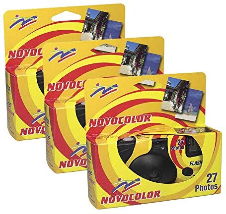 Novocolor Fotocamere usa e getta con flash, 27 esposizioni con flash, 3 unità