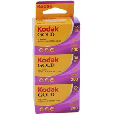 Kodak Gold 36 Esposizioni, confezione da 3 pellicole negative a colori di velocità media, colore giallo Kodak Gold 36 Esposizioni, confezione da 3 pellicole negative a colori di velocità media, colore giallo