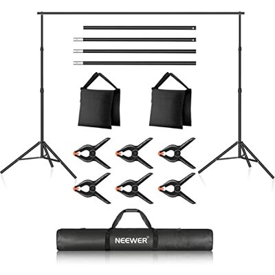 NEEWER Sistema di Supporto per Sfondo Fotografico, Larghezza 3m Altezza 2m, Supporto per Sfondo Regolabile con 4 Barre Trasversali, 6 Morsetti di Fondo, 2 Sacchi di Sabbia, Borsa per Fotografia NEEWER Sistema di Supporto per Sfondo Fotografico, Larghezza 3m Altezza 2m, Supporto per Sfondo Regolabile con 4 Barre Trasversali, 6 Morsetti di Fondo, 2 Sacchi di Sabbia, Borsa per Fotografia