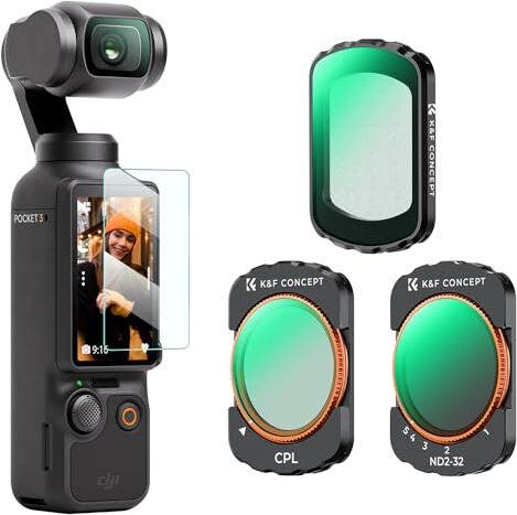 K&F Concept OSMO Pocket 3 Filtro Magnetico,3 Pack Kit Filtri Magnetici CPL+Black Mist 1/4+ ND2-32 Filtro Magnetico Polarizzatore Filtro ND Compatibile con DJI Osmo Pocket 3(Alluminio)