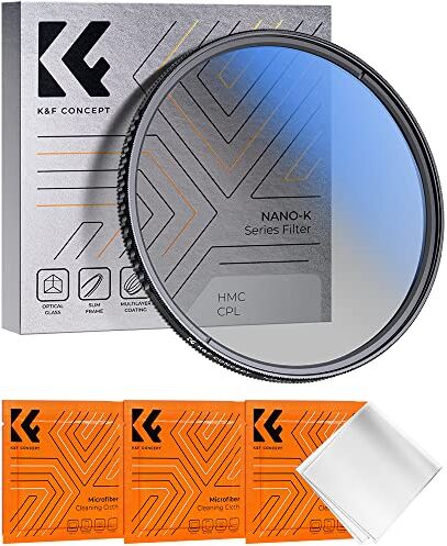 K&F Concept Nano-K Filtro Polarizzatore Circolare CPL in Vetro Ottico con Nano-Rivestimento a 18 Strati per Obiettivi 77mm + 3 Panni di Pulizia