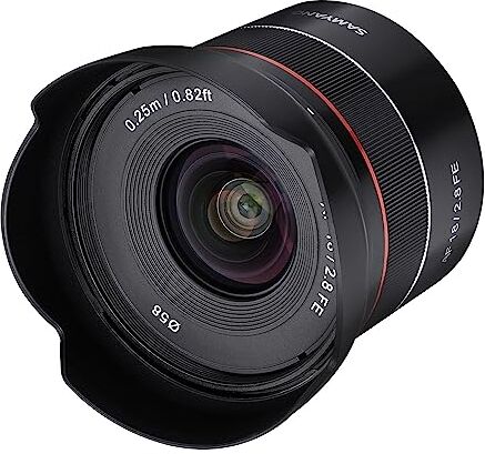 Samyang AF 18 mm F2.8 FE (Tiny but Super Wide) Autofocus full formed APS-C obiettivo a distanza focale fissa Sony E E-Mount per Sony Alpha A9 A7 A6600 A6500 A6400 A6300 A6000 A5100 A500 Nex