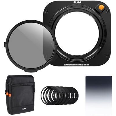 Rollei MK 3 Set porta filtro rettangolare con filtros magnetico CPL, anelli adattatori da 52 a 82 mm, sacchetto filtros e filtro GND8 morbido da 100 mm. Rollei MK 3 Set porta filtro rettangolare con filtros magnetico CPL, anelli adattatori da 52 a 82 mm, sacchetto filtros e filtro GND8 morbido da 100 mm.
