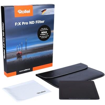 Rollei Filtro F:X Pro ND 1000, filtro grigio, 100 mm, in vetro Gorilla con rivestimento luminoso, ideale per lunghe esposizioni di giorno, intensità: ND64 Rollei Filtro F:X Pro ND 1000, filtro grigio, 100 mm, in vetro Gorilla con rivestimento luminoso, ideale per lunghe esposizioni di giorno, intensità: ND64