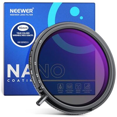 NEEWER 46mm True Colors Filtro ND Variabile ND2-ND32 e CPL, 2 in 1 Filtro Regolabile a Densità Neutra e Polarizzatore Circolare, Telaio in Vetro Ottico HD Multistrato/Alluminio NEEWER 46mm True Colors Filtro ND Variabile ND2-ND32 e CPL, 2 in 1 Filtro Regolabile a Densità Neutra e Polarizzatore Circolare, Telaio in Vetro Ottico HD Multistrato/Alluminio