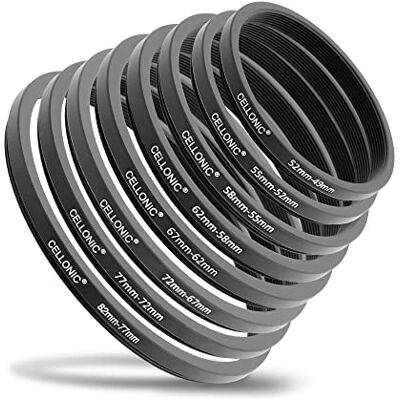 CELLONIC Set di 8 Anelli Step Down 82-77mm 52-49mm Metallo, nero CELLONIC Set di 8 Anelli Step Down 82-77mm 52-49mm Metallo, nero