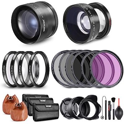 NEEWER Set di Lenti e Filtri da 52mm: Grandangolo/2,2X Teleobiettivo Aggiuntivo per Obiettivo APS-C 18mm-85mm, (+1+2+4+10) Close Up Macro/ND/UV/CPL/FLD per Obiettivi con Filettatura ⌀52mm NEEWER Set di Lenti e Filtri da 52mm: Grandangolo/2,2X Teleobiettivo Aggiuntivo per Obiettivo APS-C 18mm-85mm, (+1+2+4+10) Close Up Macro/ND/UV/CPL/FLD per Obiettivi con Filettatura ⌀52mm