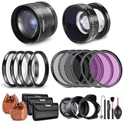 NEEWER Set di Lenti e Filtri da 58mm: Grandangolo/2,2X Teleobiettivo Aggiuntivo per Obiettivo APS-C 18mm-85mm, (+1+2+4+10) Close Up Macro/ND/UV/CPL/FLD per Obiettivi con Filettatura ⌀58mm NEEWER Set di Lenti e Filtri da 58mm: Grandangolo/2,2X Teleobiettivo Aggiuntivo per Obiettivo APS-C 18mm-85mm, (+1+2+4+10) Close Up Macro/ND/UV/CPL/FLD per Obiettivi con Filettatura ⌀58mm