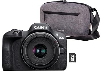 Canon EOS R100 + RF-S 18-45mm F4.5-6.3 IS STM Lens + Borsa + 64GB SD card (24.1MP APS-C Mirrorless Camera, Dual Pixel CMOS AF, 4K Video, Wi-Fi & Bluetooth)