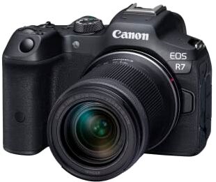 Canon EOS R7 APS-C mirrorless + 18-150mm IS STM (32,5 Mp, fino a 15 fps, DIGIC X, video 4K UHD fino 60p, Dual Pixel CMOS Auto Focus II, Display touch orientabile da 7,5 cm, Wi-Fi, BT, IBIS)