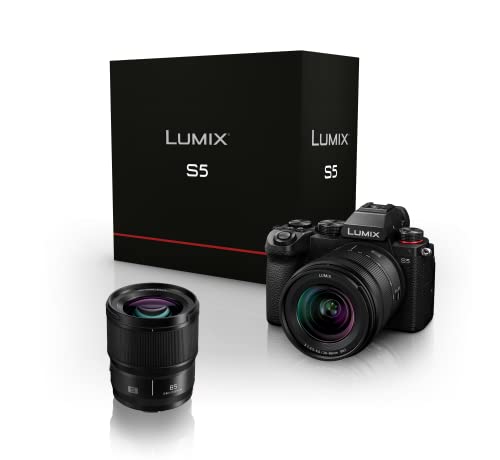 Panasonic DC-S5KS85KIT, Fotocamera ibrida piena formato+Lumix S 20-60 mm F3.5-5.6 + Lumix S 85 mm F1.8 (24 MP, video 4K 4:2:2 10 bit, doppia stabilizzazione, V-Log, tropicalizzato), v. francese, Nero