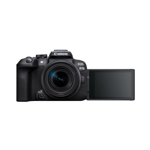 Canon EOS R10 APS-C mirrorless nera + 18-150mm IS STM (24,2 Mp, fino a 23 fps, DIGIC X, video 4K UHD fino 60p, Dual Pixel CMOS Auto Focus II, Display touchscreen orientabile da 7,5 cm, Wi-Fi, BT)