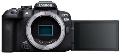 Canon EOS R10 APS-C mirrorless nera (24,2 Mp, fino a 23 fps, DIGIC X, video 4K UHD fino 60p, Dual Pixel CMOS Auto Focus II, Display touchscreen orientabile da 7,5 cm, Wi-Fi, Bluetooth)