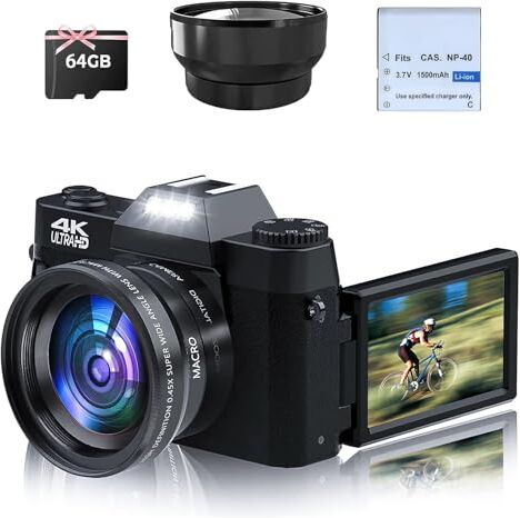 OKA gute Qualität Fotocamera digitale 4K 16X zoom digitale 48MP con grandangolo + lente macro 32G scheda 3.0" fotocamera compatta fotocamera fotografica 180° flip schermo, per anziani principianti