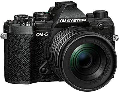 OM SYSTEM Fotocamera OM-5 con sistema Micro Quattro Terzi, incl. obiettivo M.Zuiko Digital ED 12-45mm PRO, sensore Live MOS da 20MP, stabilizzazione dell'immagine a 5 assi migliorata, IP53, nero