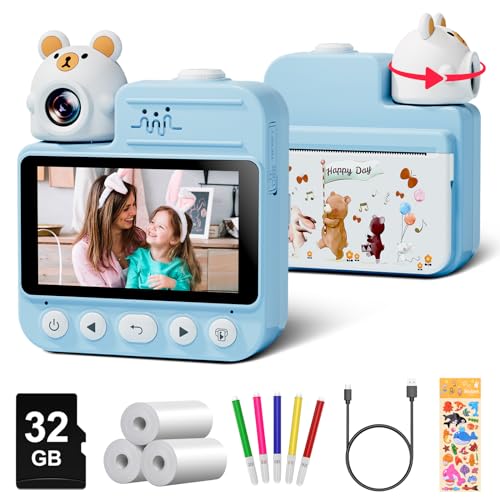 Gofunly 3,0 Pollici Macchina Fotografica Bambini Istantanea,  Fotocamera Istantanea Bambini con 32GB Scheda & 3 Carta Stampa, 14MP/1080P HD Videocamera Fotocamera Digitali per Bambino da 3-12 Anni