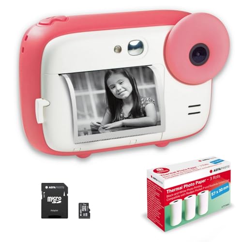 AgfaPhoto AGFA PHOTO Realikids Instant Cam + 1 scheda Micro SD da 32 GB +3 rotoli di carta termica ATP3WH-Fotocamera istantanea per bambini,schermo LCD da 2,4", specchio selfie e filtro fotografico,colore:Rosa