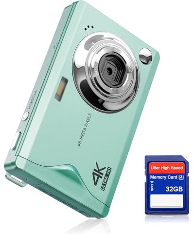 CCN Fotocamera digitale , 48MP 1080P FHD Fotocamera con schermo da 3,0", 16X Zoom Digitale Macchina fotografica compatta portatile con 32GB TF Card, Cavo USB, per adolescenti bambini adulti, Verde