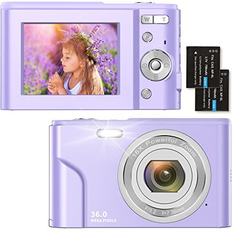 Nicamery Fotocamere Digitali Compatte 1080P HD Macchina Fotografica 36 Mega Pixel 2,4 Pollici LCD Ricaricabile Vlogging Mini Video Fotocamer Digitale Zoom Digitale 16x, per Adulti, Anziani, Bambini