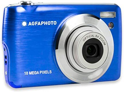 AgfaPhoto AGFA PHOTO Realishot DC8200 Fotocamera digitale compatta Cam (18 MP, video Full HD, schermo LCD da 2,7", zoom ottico 8X, batteria al litio e scheda SD da 16 GB), colore: Blu