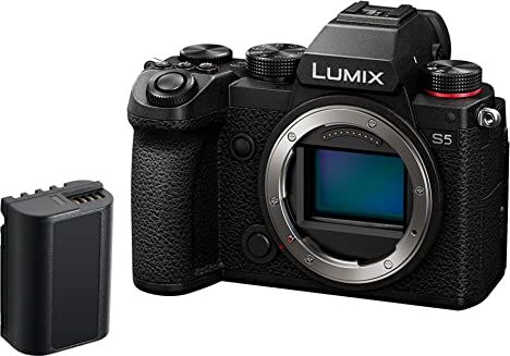 Panasonic LUMIX S DC-S5 Fotocamera a baionetta 4K, sensore a L, logo V, resistente alla polvere e agli spruzzi, con batteria extra DMW-BLK22, colore: Nero