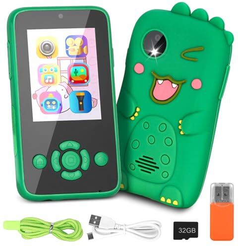 HIGSPE Fotografica Bambini, 1080P HD Doppia Fotocamera Telefono Giocattolo Video Registrabili, Fotocamera con Scheda 32TF, Smartphone Giocattolo per 6-12 Ragazzi Ragazze