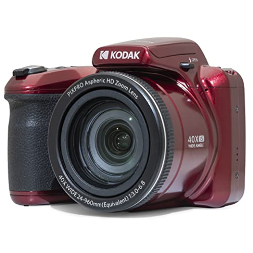 Kodak Pixpro Astro Zoom  Fotocamera digitale Bridge, Zoom X40, grandangolare da 24 mm, 20 Megapixel, LCD 3, Video Full HD 1080p, OIS, Batteria AA Rosso