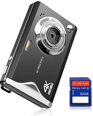 CCN Fotocamera digitale , 48MP 1080P FHD Fotocamera con schermo da 3,0", 16X Zoom Digitale Macchina fotografica compatta portatile con 32GB TF Card, Cavo USB, per adolescenti bambini adulti, Nero