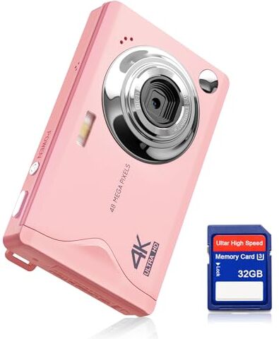 CCN Fotocamera digitale , 48MP 1080P FHD Fotocamera con schermo da 3,0", 16X Zoom Digitale Macchina fotografica compatta portatile con 32GB TF Card, Cavo USB, per adolescenti bambini adulti, Rosa