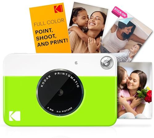 Kodak Printomatic Fotocamera istantanea stampe su carta fotografica Zink Zero Ink 2x3 con retro autoadesivo, Verde neon