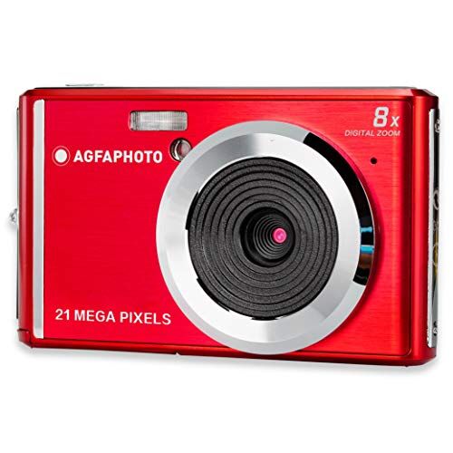 AgfaPhoto AGFA Photo Fotocamera digitale compatta con sensore CMOS da 21 Megapixel, zoom digitale 8x e display LCD, colore rosso