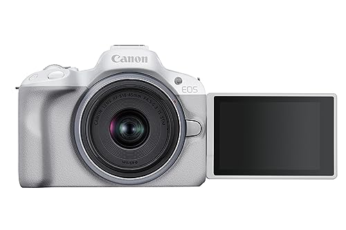 Canon EOS R50 APS-C Mirrorless Bianca + RF-S 18-45 f/4,5-6,3 (24,2 Mp, Fino 15fps, DIGIC X, Video 4K UHD Fino 30p, Dual Pixel CMOS Auto Focus II, Display Touch Ordinetabile 7,5 cm, Wi-Fi, BT, 328 gr)