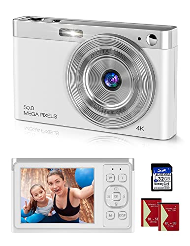 Y-YOPZI Mini videocamera 4K Ultra HD 50MP 2, 88" LCD ricaricabile da 88" con zoom digitale 16x YouTube Vlogging Camera per bambini, adulti, principianti (argento)