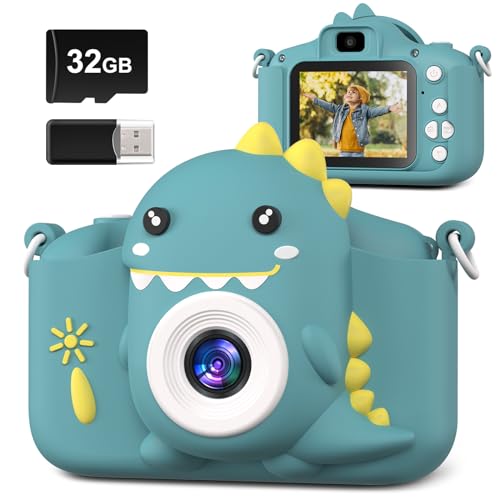 Hangrui Macchina Fotografica Bambini, Mini Fotocamera Digitale Bambini,Macchina Digitale Bambini con 32G, con LCD da HD 18 MP / 1080P, Regalo di Natale & Compleanno-Verde Scuro